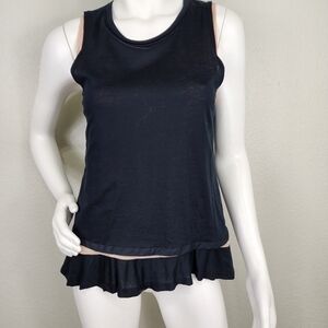 J. Crew Double Layer Ruffle Hem Tank Black Sleeveless Top  Size S